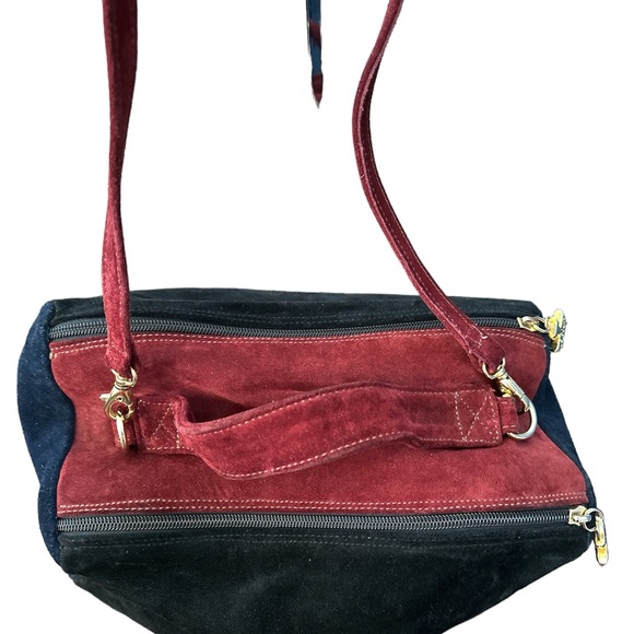 LE SOLIM Classic Italian Suede Burgundy Black Suede Hand/Crossbody Bag Vintage - Picture 7 of 10